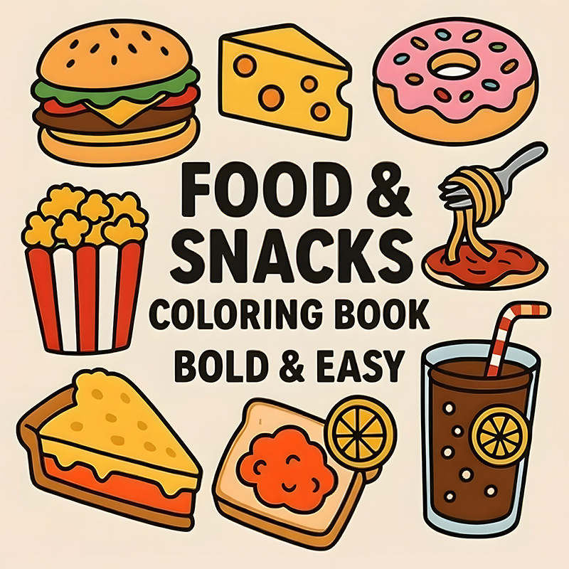 Food Snacks Drawing - كتاب تلوين سميك بتصميمات طعام ووجبات