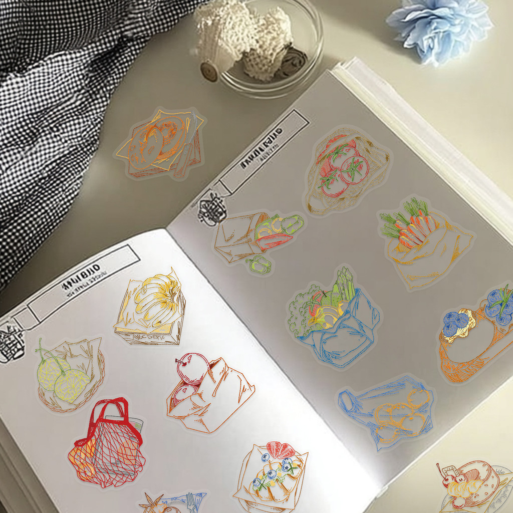 50 قطعة ملصقات طعام ملونة مقاو - مراجعة Food Snacks Drawing وسعره