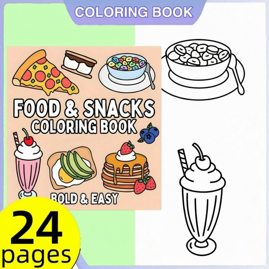 كتاب تلوين جديد بتصميمات الطعا - مراجعة Food Snacks Drawing وسعره