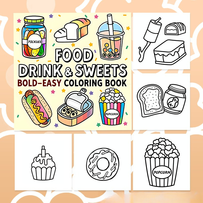 كتاب تلوين سهل وجميل بتصميمات  - مراجعة Food Snacks Drawing وسعره