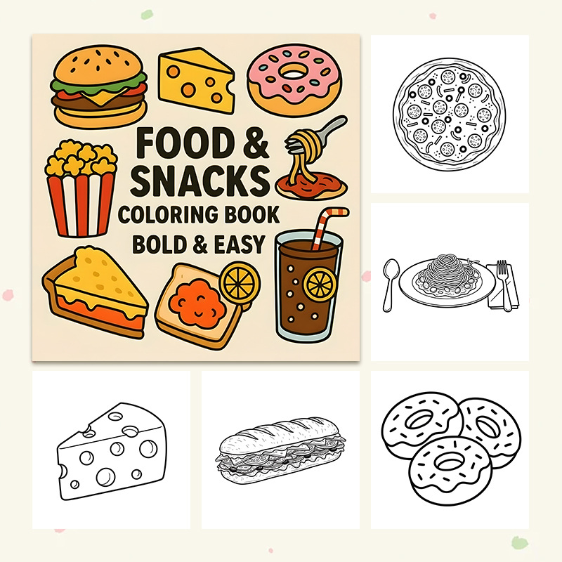 كتاب تلوين سميك بتصميمات طعام  - مراجعة Food Snacks Drawing وسعره