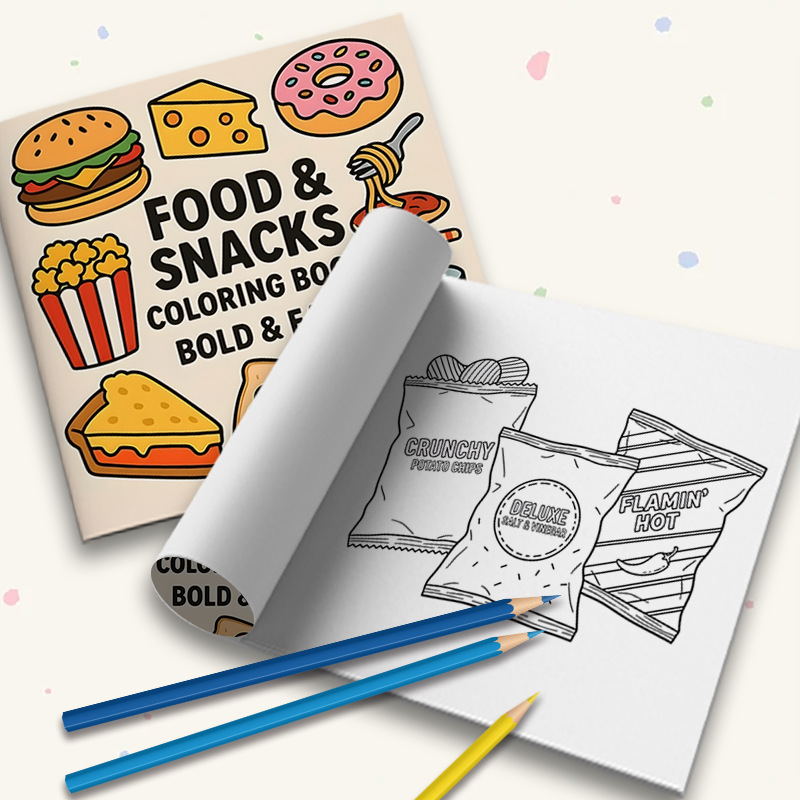 كتاب تلوين سميك بتصميمات طعام  - مراجعة Food Snacks Drawing وسعره